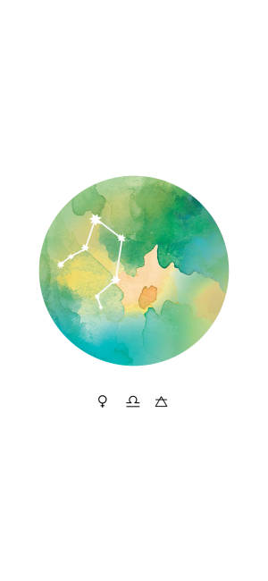 水彩圓圈，帶有星座和占星符號。