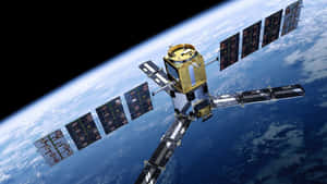 帶有太陽能板的衛星在太空中繞地球運行 — 太空 壁紙