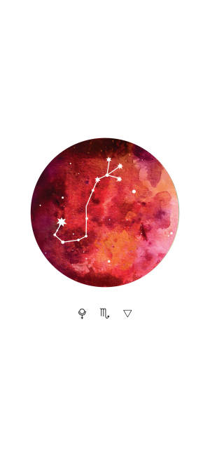 紅色水彩圓圈內的黃道星座，下方有占星符號