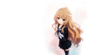 動漫女孩穿著水手服在粉彩背景中微笑，花瓣飄落