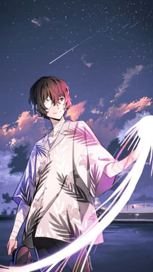 紅髮動漫男孩，繁星夜空下，明亮的彗星劃過。