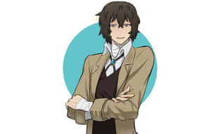 擁有棕色頭髮和自信微笑的動漫男子，穿著米色外套和白色圍巾。