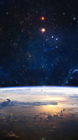 從太空看到的地球，背景有星星和星雲。