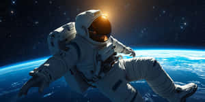 太空人喺太空漂浮喺地球之上，背景有星星同太陽 — 太空 壁紙
