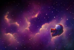 太空人在深空中穿過色彩繽紛的宇宙雲和星星漂流。 — 暗黑生活 GIF 壁紙