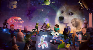 超現實的數位藝術作品，在星空宇宙場景中呈現流行文化角色。 — Meme 表情 壁紙