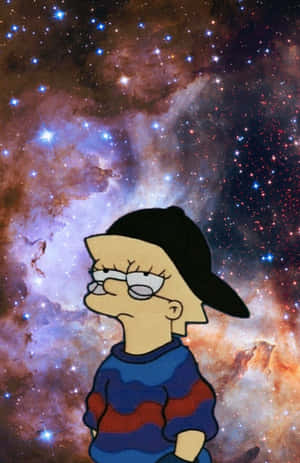 麗莎·辛普森在星光燦爛的星雲中，戴著眼鏡和帽子。