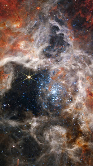 充滿活力的宇宙星雲，帶有發光的星星和旋轉的氣體和塵埃雲。