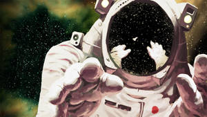 身穿太空衣的太空人透過頭盔面罩向星星伸手。 — 太空人 壁紙