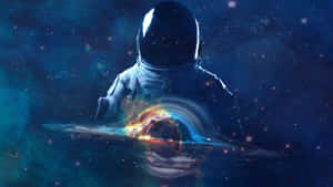 太空人在太空，背後有發光的星雲和星星