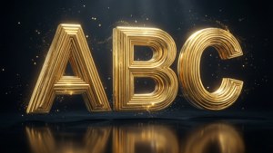 金色ABC字母，在深色表面上閃爍並反射