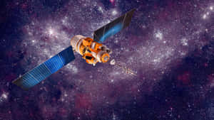 帶有太陽能板的衛星漂浮在星空