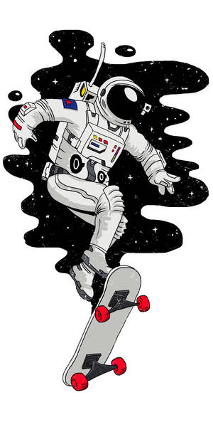 太空人踩滑板在太空中漂浮，背景有星星