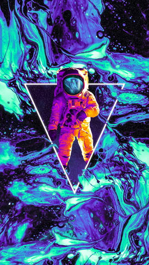 三角形內的霓虹太空人，被旋轉的宇宙液體包圍。 — 太空 壁紙
