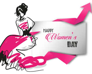 Happy Women's Day 插圖，包含一位粉紅色女性及向上箭頭。