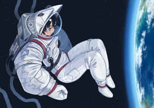 年輕太空人在太空中漂浮，地球在背景中。 — 太空 壁紙