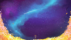 一個人在星空下，從發光的秋葉中仰望流星。 — 太空 壁紙