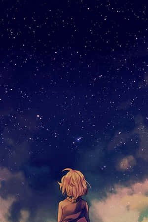金發動漫角色仰望星空，天空中有色彩繽紛的雲朵。 — 太空 壁紙