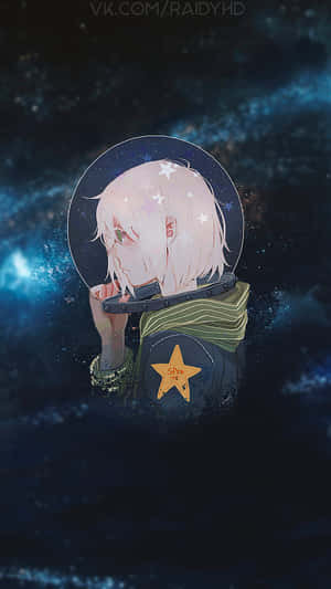 淺色頭髮和星星頭盔的動漫太空人，背景是宇宙藍色。 — 太空 壁紙