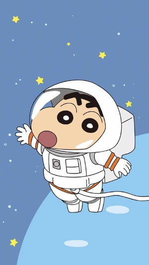 一個穿著太空衣的卡通男孩在太空中與星星一起漂浮。 — 動漫 壁紙