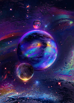 充滿活力的宇宙場景，有發光的行星和色彩繽紛的星雲。
