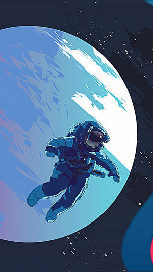 太空人在帶有白雲的藍色行星附近漂浮。