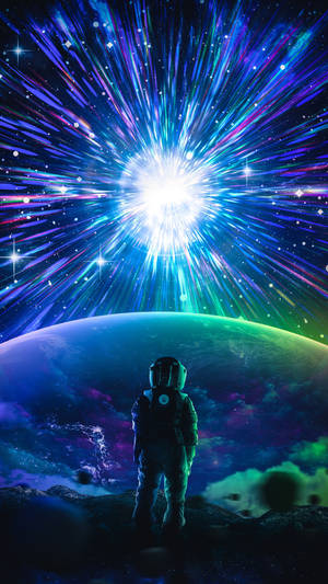 太空人在外星行星上觀看宇宙爆炸