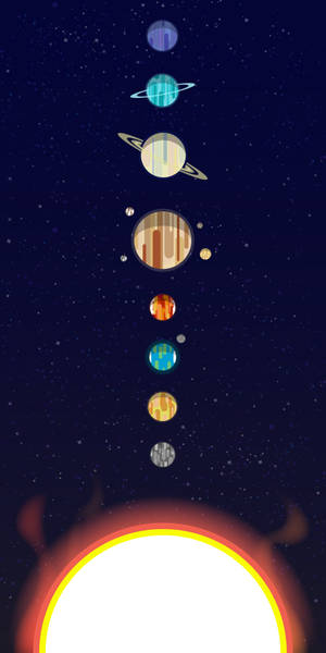 垂直太陽系，行星和星星襯托著發光的太陽。