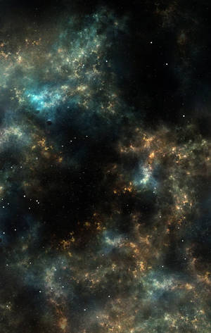 充滿活力的青綠色和金色星雲在星空中旋轉。