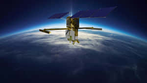 衛星在地球上空的軌道上，太陽能板展開 — 月亮與星星動畫 壁紙