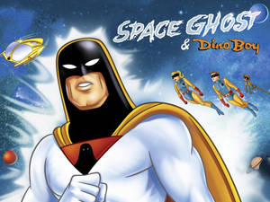 Space Ghost 和 Dino Boy 在太空中飛行，周圍有行星和太空船。