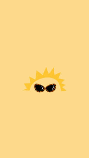 一個風格化的太陽在黃色背景前戴著太陽眼鏡。