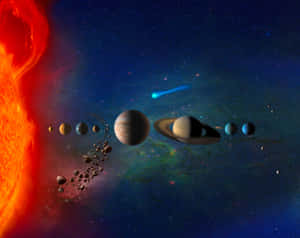 太陽系中的太陽、行星和小行星在深空