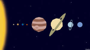 太陽系，行星在星空中圍繞明亮的太陽運行。