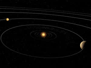一顆恆星，在深空中擁有繞行的行星和天體。