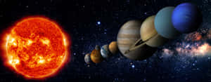 在星空中的太陽系，有太陽和行星