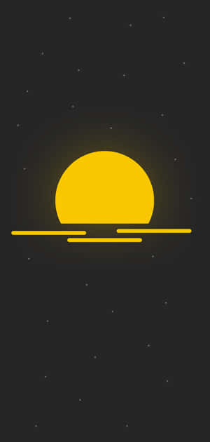 黃色太陽在地平線上下沉，黑暗天空中有星星