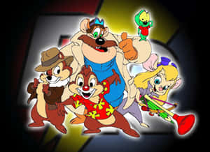 Chip Dale 同朋友嘅彩色卡通甫士，帶有發光輪廓。 — 阿爾文與_chipmunks 壁紙