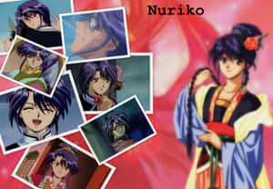 動漫角色 Nuriko 穿著傳統服飾，多張肖像照排列成拼貼畫。 — 靚靚動畫 壁紙