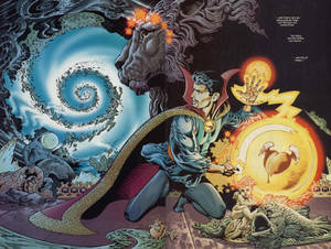 奇異博士對宇宙漩渦和獅頭怪物施法。 — 奇異博士 壁紙