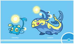 兩隻發光的藍色寶可夢 Chinchou 和 Lanturn，周圍漂浮著黃色光球。