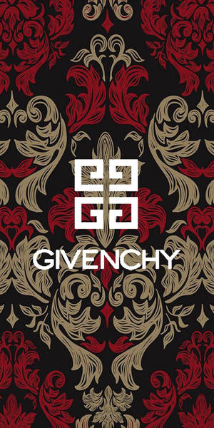 Givenchy標誌在紅金黑錦緞壁紙圖案上