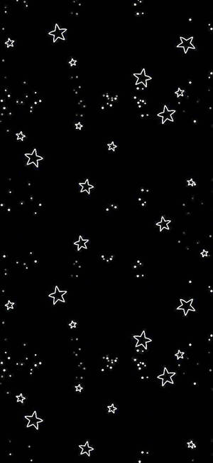 黑色背景，帶有白色輪廓星星和小點，營造宇宙夜空效果。