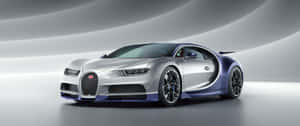 攝影棚中的銀藍色 Bugatti Chiron 超級跑車