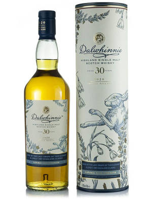 Dalwhinnie 30年威士忌酒瓶和帶有兔子插圖的盒子