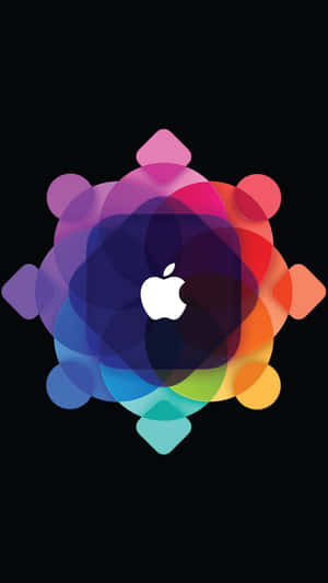 黑色背景中央帶有Apple標誌的彩色抽象設計。