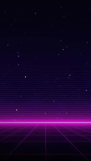 星空下的霓虹紫色網格地板與數位光線
