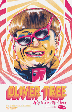 Oliver Tree 演唱會海報，色彩大膽，幾何設計。 — Honor MagicPad4 壁紙