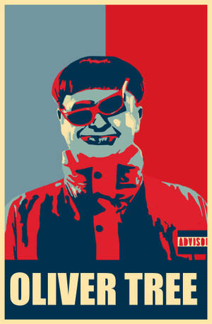 音樂人 Oliver Tree 戴住紅色太陽眼鏡同紅色外套嘅普普藝術海報。 — Honor MagicPad 3 Pro 12.3 壁紙