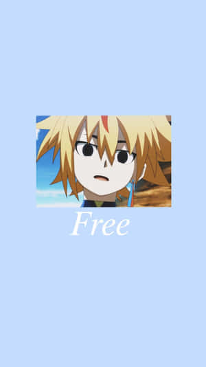動漫角色，擁有尖刺金髮和大眼睛，帶有Free文字。